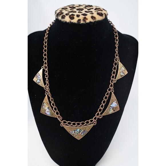 Copper tone triangle abalone shell artisan necklace 17-19" - Picture 1 of 4